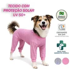 Roupa Protetora Pet Cachorro Corpo Inteiro e Pernas - Dermatite Atópica - Proteção Solar UV 50+