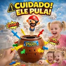 Jogo Barril do Pirata Pula Pirata com Espadas Brinquedo Infantil Interativo Original +5 Anos