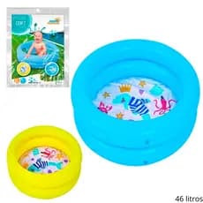 Piscina Infantil Inflável 2 Anéis • Bebê • 46L • Portátil • Diversão no Verão • Azul e Amarela