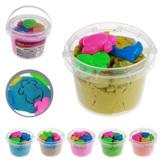 Areia Mágica Infantil Cinética Com Moldes Baldinho Sensorial Colorida