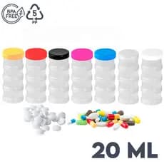 Kit conjunto 7 torres de 20ml empilhável vazio armazenador e organizador de comprimidos e vitaminas