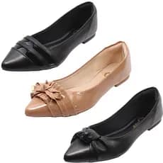 Kit 3 Pares Sapatilhas Feminina Bico Fino Total Conforto Mule Rasteira Barato Mocassim