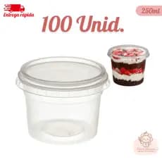 Kit 100 Pote Redondo Para Sobremesa Com Tampa Descartável Plástico 250ml Copozan