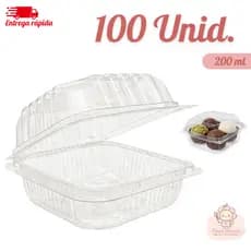 Kit 100 Embalagem Quadrada com Tampa para Bolo e Sobremesa 200ml