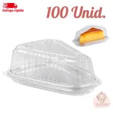 Kit 100 Embalagem Triangular Transparente Plástica Fatia de Bolo Com Tampa