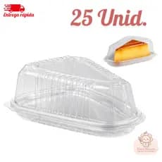 Kit 25 Embalagem Triangular Plástica Transparente Fatia de Bolo Com Tampa