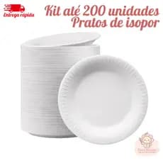 Kit até 200 Pratos Descartáveis de Isopor Reciclável Leve Empilhável 23cm