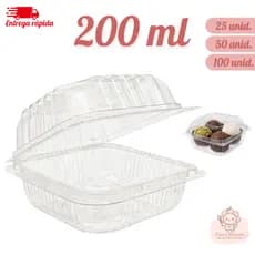 Kit Até 100 Embalagem Quadrada com Tampa para Bolo e Sobremesa 200ml