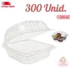 Kit 300 Embalagem Quadrada com Tampa para Bolo e Sobremesa 200ml