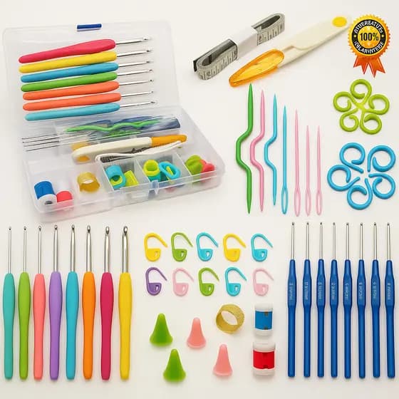 Kit Crochê Completo 53 Peças  Para Fazer Amigurumi Agulhas Cabo Soft Tesoura Acessórios Lar das Fitas