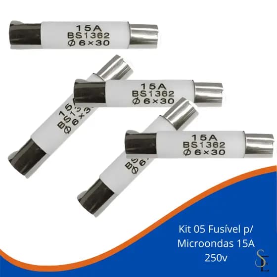 FUSÍVEL CERÂMICO MICROONDAS  - Kit com 05 peças -15A -6x30 - 250v