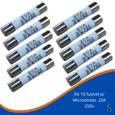 FUSÍVEL CERÂMICO MICROONDAS -20A - 250V- 6X30mm - Kit com 10 peças