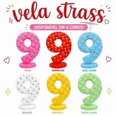 Vela Biscuit Strass - 6 Cores Disponíveis -  Aniversário
