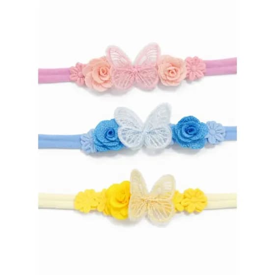 Faixa para Bebê meia de seda com flor e borboleta Menina Baby Acessórios Infantil
