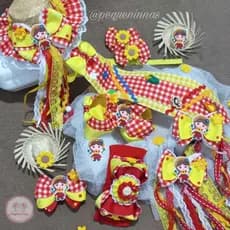Kit Junino Infantil Luxo – Laços, Tiara com Chapéu e Gravata Menino - Acessórios Festa Junina Infantil - Kit São João