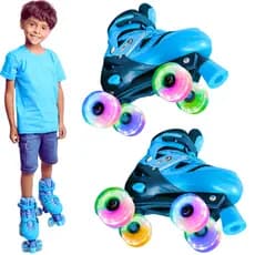 Patins quad para aprender a andar 4 rodas com led nivel fácil iniciante amador criança 5 a 13 anos