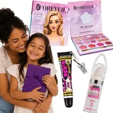 Kit 3 em 1 Maquiagem infantil Forever Gloss cheirinho fruta chaveiro pó fada lavavel segura atoxica