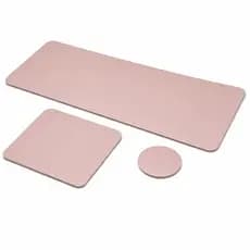 KIT MousePad Grande Rosa Desk Pad Couro Gamer Office 70x30 + 20x20 + Porta copos 10cm