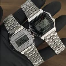 Relógio Digital Clássico Unissex Pulseira de Aço Estilo Retrô