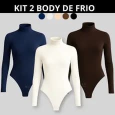 Kit 2 Body Feminino Manga Longa Básico Gola Alta Segunda Pele Forrado Suplex Elegante Fashion