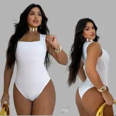 Body Feminino Decote Quadrado Alças Grossas Elegante Collant Tendencia