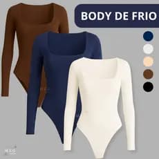 Body Feminino Manga Longa Decote Quadrado Suplex Premium Collant Casual Elegante de Frio Outono Inverno