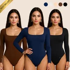 Body Casual Feminino Manga Longa Decote Quadrado Suplex Forrado Segunda Pele Justo Confortável Tendencia Collant de Frio