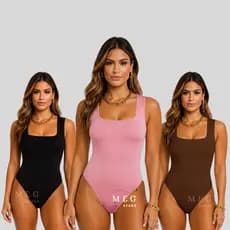 Kit 3 Body Feminino Decote Quadrado Suplex Alça Grossa com Forro Regata Verão Têndencia