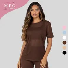 Blusa Feminina de Tule Transparente Manga Curta Camisão de Treino crossfit e Academia Camiseta Esportiva Antissuor