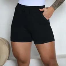 Short Feminino Viscolycra Básico com Bolso Elástico na Cintura Confortável Dia a Dia