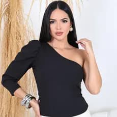 Body Feminino Um Ombro Só Suplex Liso Manga Longa Ajustado Elegante Moda Inverno