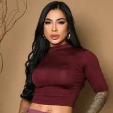 Blusa Cropped Feminina Gola Alta Manga 3/4 Suplex Ajustada Básica