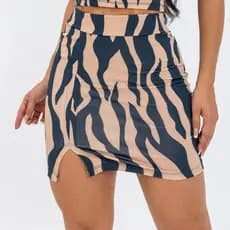 Mini Saia Feminina Suplex Animal Print Fenda Lateral Curta Ajustada