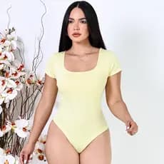 Body Feminino Manga Curta Decote Quadrado Suplex Ajustado Básico
