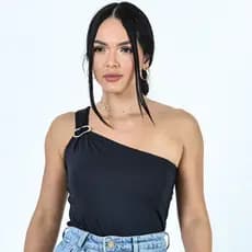 Body Feminino Um Ombro Só Suplex com Fivela Ajustado Elegante