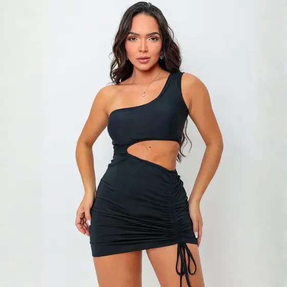 Vestido Feminino Ombro Único Curto Colado Suplex com Bojo Ajustável Elegante