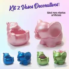 Kit Vaso Urso E Elefante, Vasos Decorativos Para Sala, Cachepot