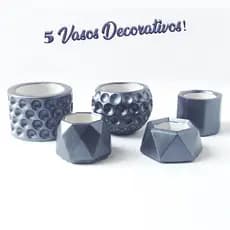 Kit 05 Vasos Decorativos, Cachepot Para Suculenta Cor Grafite