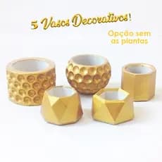 Kit 05 Vasos Para Plantas, Vaso Decorativo, Vasos Decorados Cor Ouro