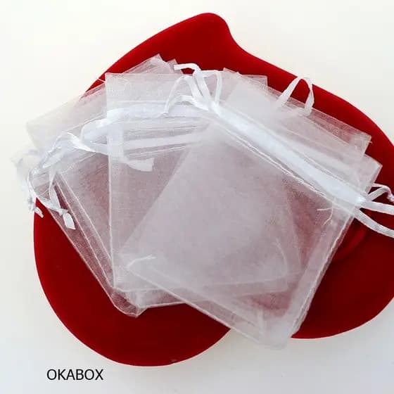 200  saquinhos de organza 7x9 Branco  fita cetim