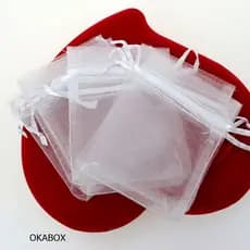 200  saquinhos de organza 7x9 Branco  fita cetim