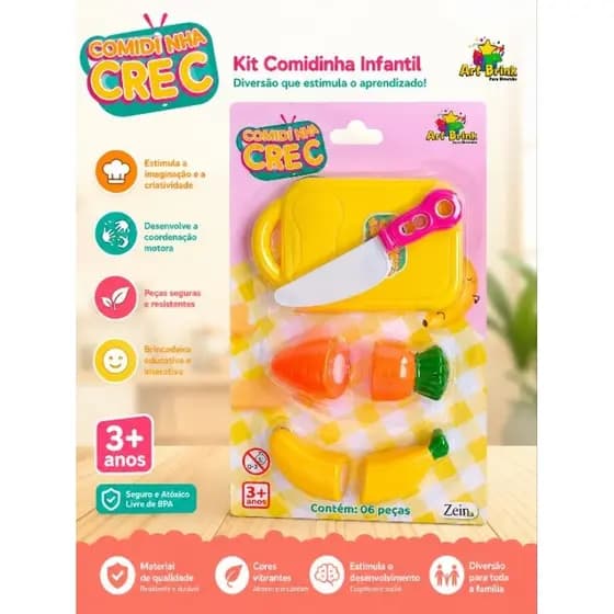 Kit Comidinha Infantil de Brinquedo Com Tábua e Faca – 6 Peças – Educativo – Crianças 3+ Anos