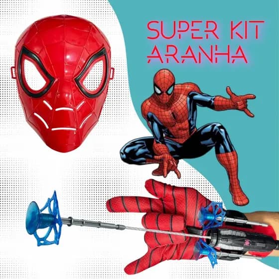 Kit 2 Luva Homem Aranha + Máscara Spider Man