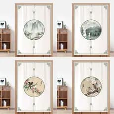 Cortina de porta estilo chinês personalizada, cortina divisória para quarto, bloco, cortina suspensa, banheiro, sala de
