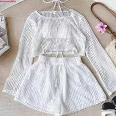 Maiô De Malha De Crochê TIANCHUANG , Roupa De Praia Solta De Manga Comprida , Roupas