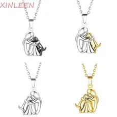XINLEEN Brincos Para Abraçar Meninas E Cachorros , Colar Com Pingente Criativo Dourado Prateado