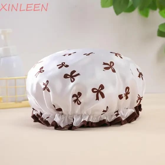 Toucas De Banho De Camada Dupla XINLEEN , Impermeáveis Com Design Elegante E Padrão De Arco , Touca De Shampoo Reutilizá