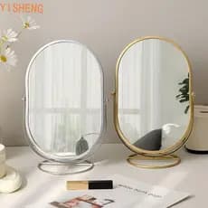 YISHENG Espelho De Maquiagem , Vaidade Oval De Luxo Leve Suporte De Mesa Com Moldura De Ferro Para Decoração De Casa Sim