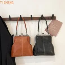 Bolsa De Ombro YISHENG Kiss Lock , Crossbody Elegante Estilo Chinês Retrô Feminina Vintage De Couro PU