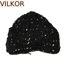 Rede De Cabelo De Malha VILKOR , Bonés Pretos Feitos À Mão Com Alça Ajustável , Chapéu Turbante , Confortável , Crochê ,